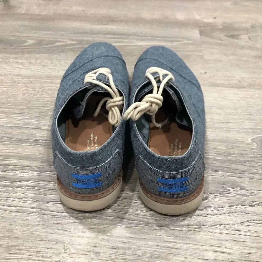 TOMS Brogue Kids Youth Boys Blue Denim Casual Oxford Dress Shoes Size‎ 4Y
